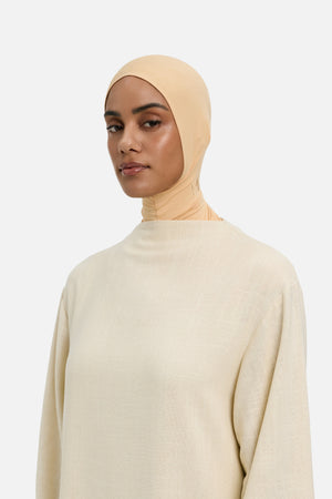 Hijab jersey bambou beige rosé Mayara vue profil