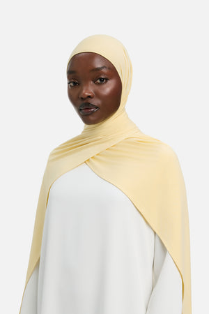 Foulard jersey bambou miel blanc Mayara vue profil