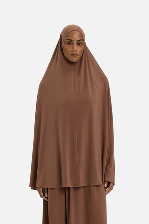 Khimar premium jersey terracotta Mayara vue profil