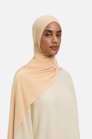 Foulard premium jersey beige rosé Mayara vue profil