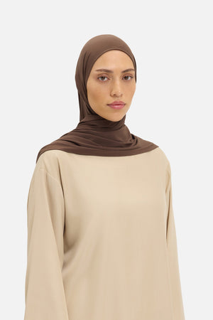 Foulard premium jersey moka brûlé Mayara vue profil