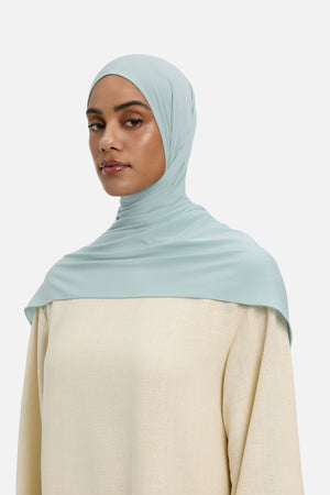 Foulard premium jersey bleu brumeux Mayara vue profil