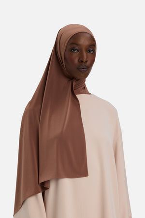 Foulard premium jersey noix de pécan torréfiée Mayara vue profil
