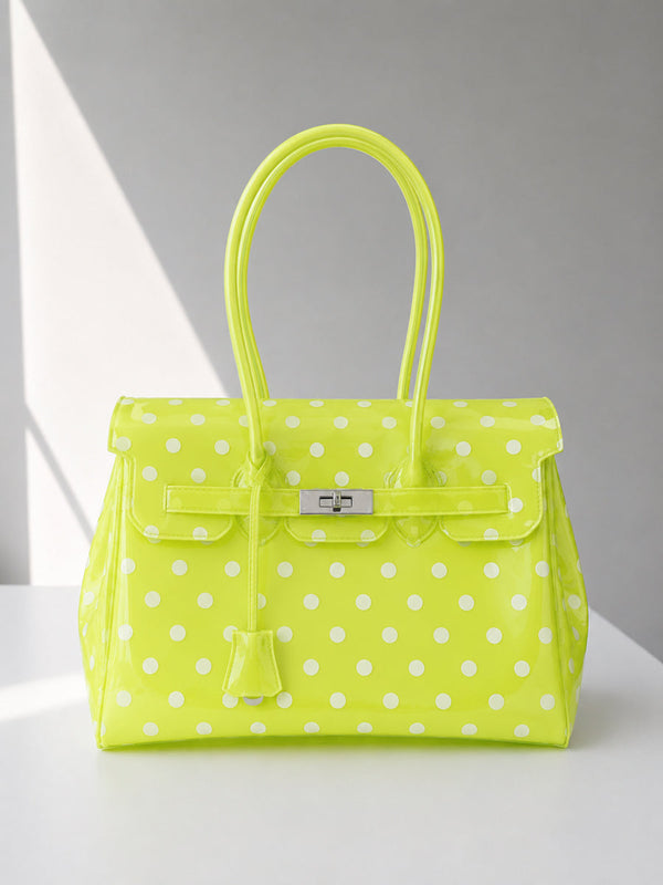 Lemon Green Clear Polka Dot TPU Jelly Bag 35cm