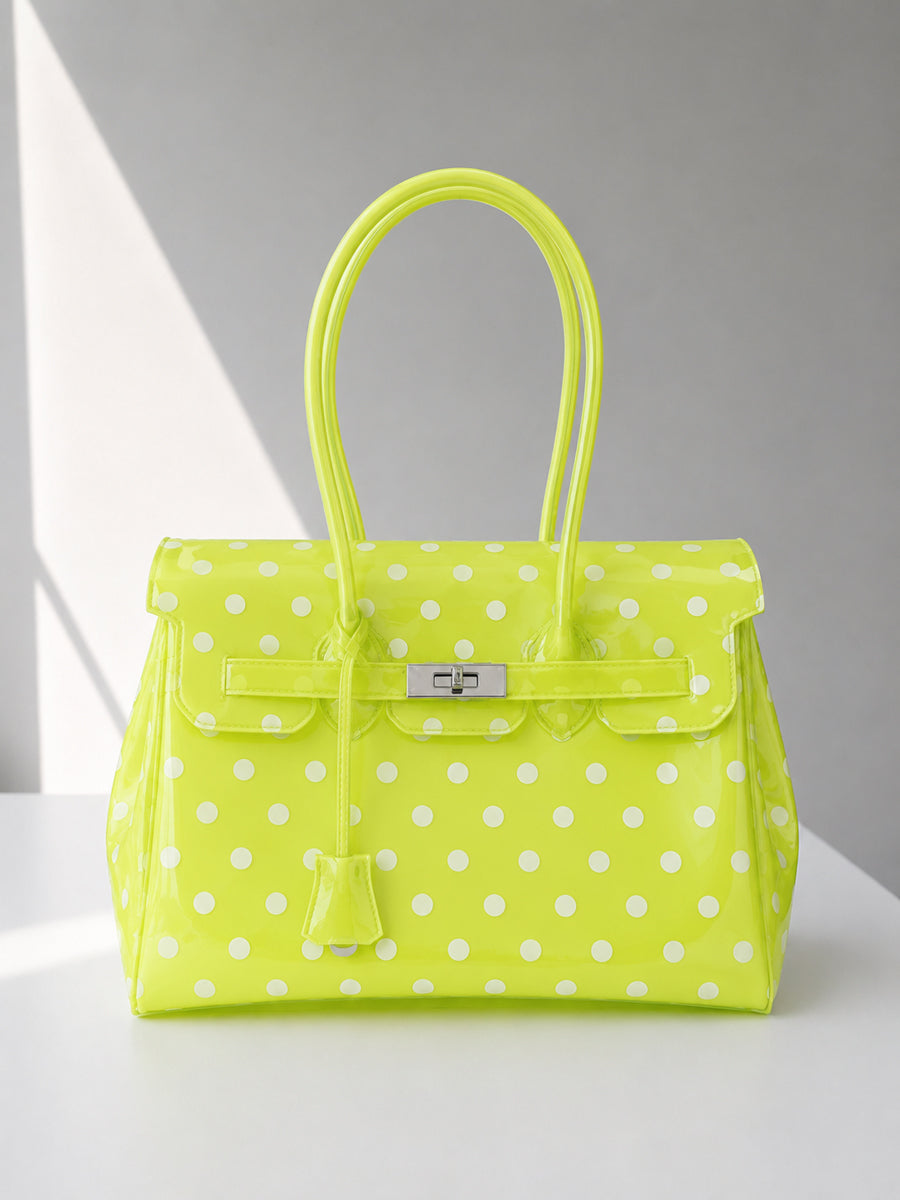 Lemon Green Translucent Polka Dot Jelly Bag 35cm