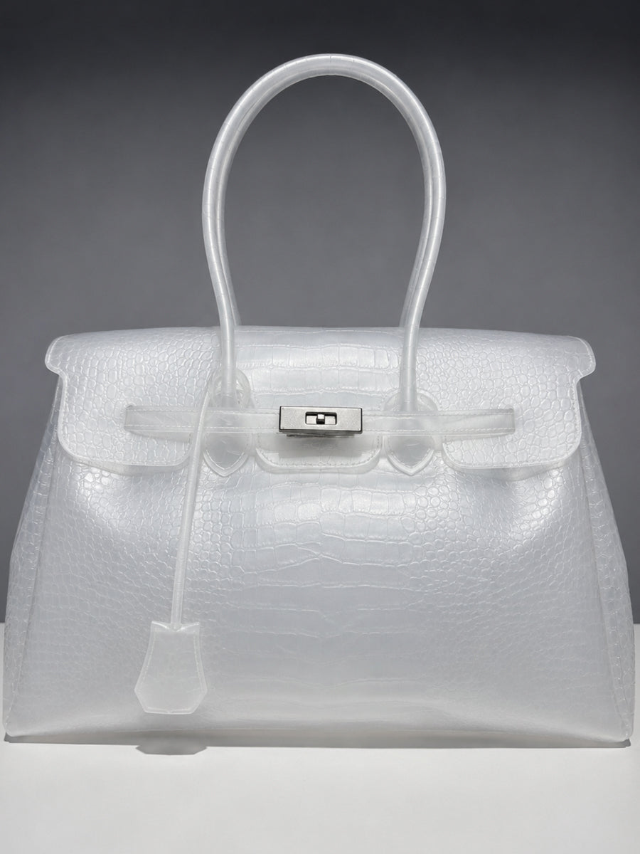 White Leather-Texture TPU Jelly Bag 35cm