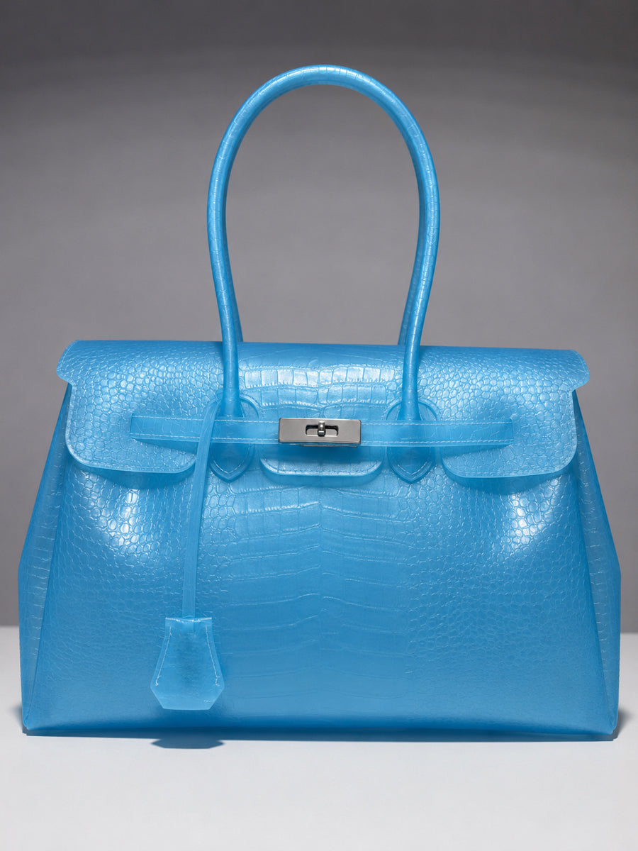 Light Blue Leather-Texture TPU Jelly Bag 35cm
