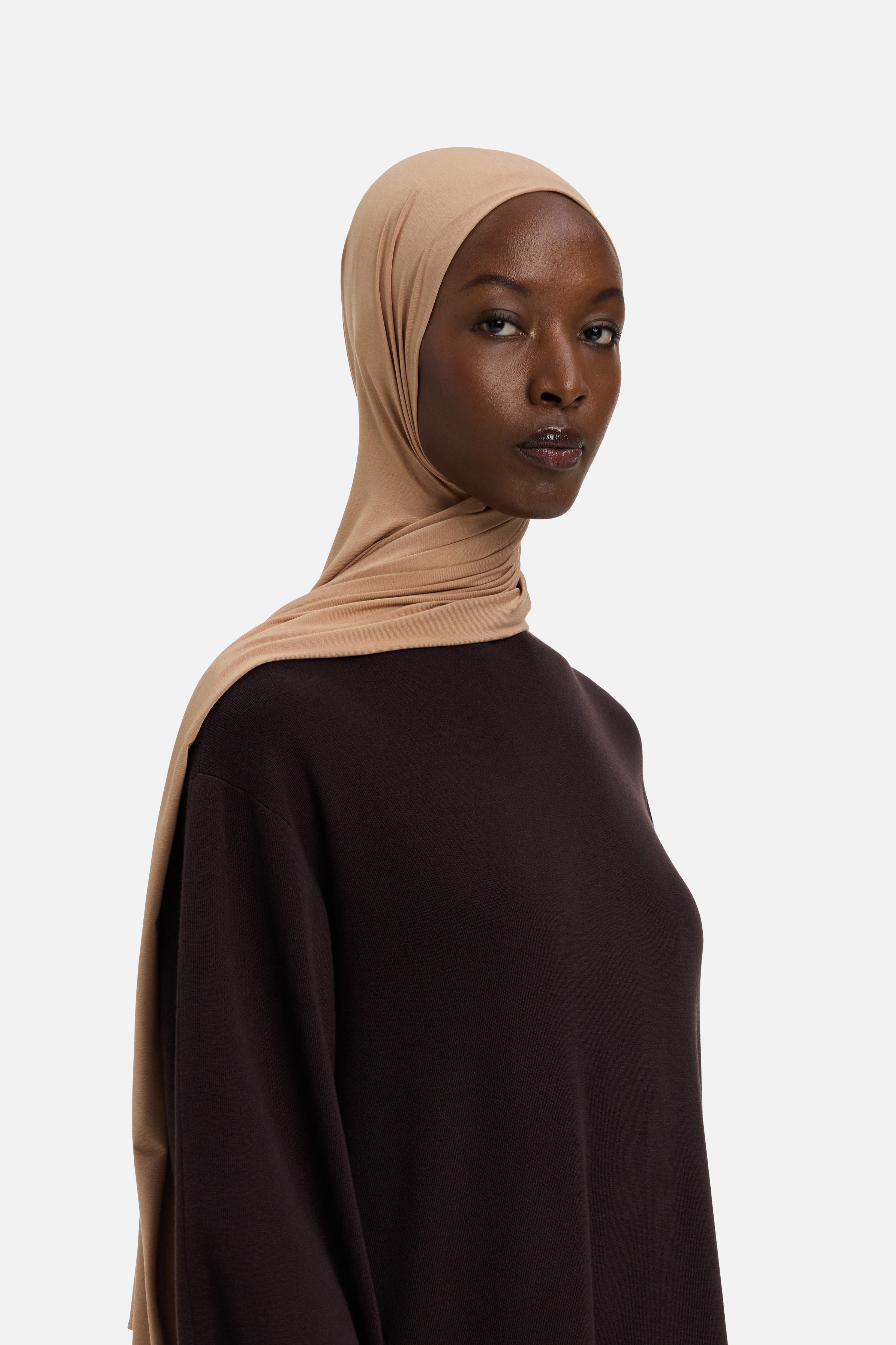 Foulard jersey bambou beige foncé Mayara vue profil