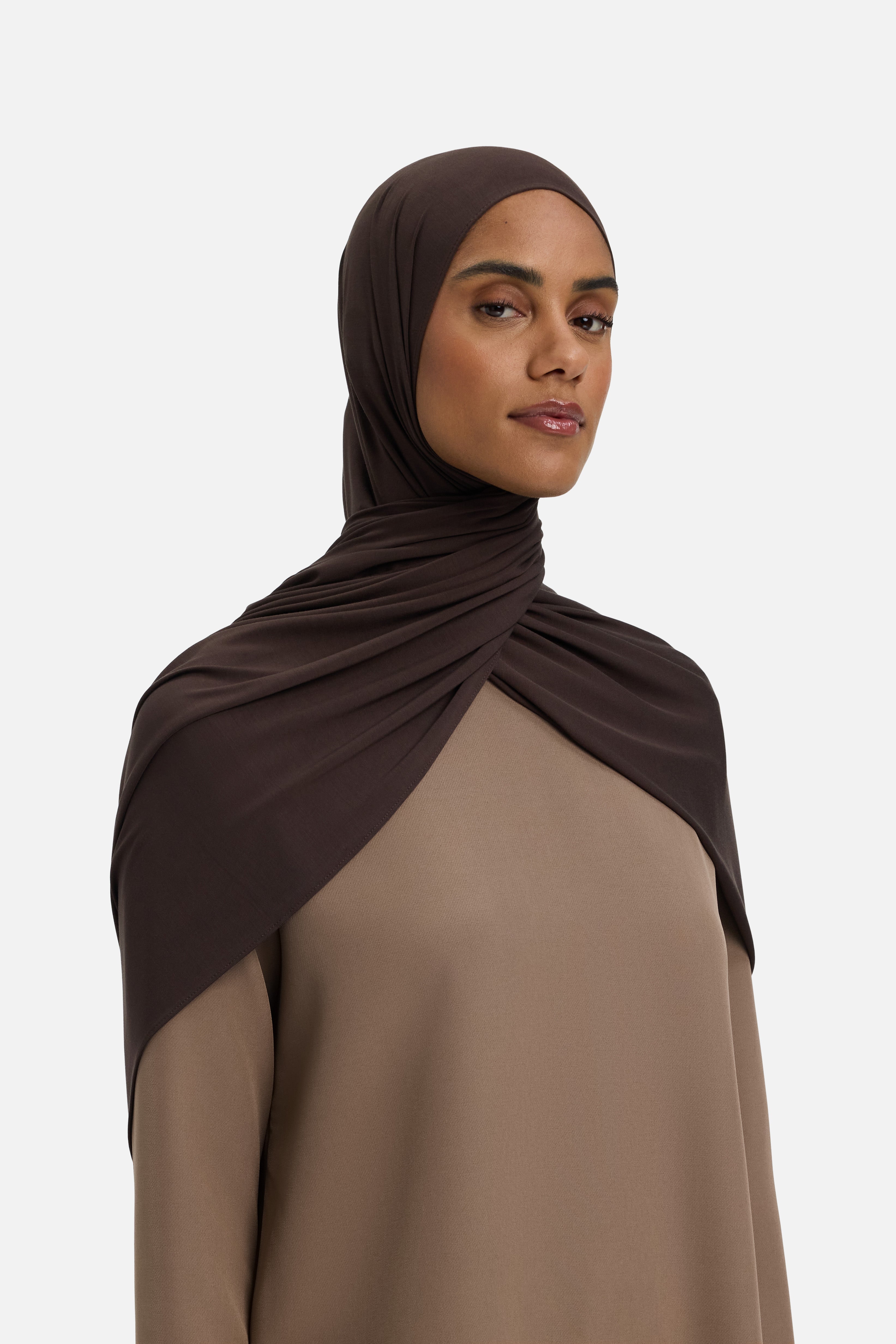 Foulard jersey bambou brun foncé Mayara vue profil