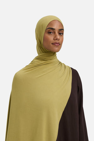 Foulard jersey bambou pistache foncé Mayara vue profil