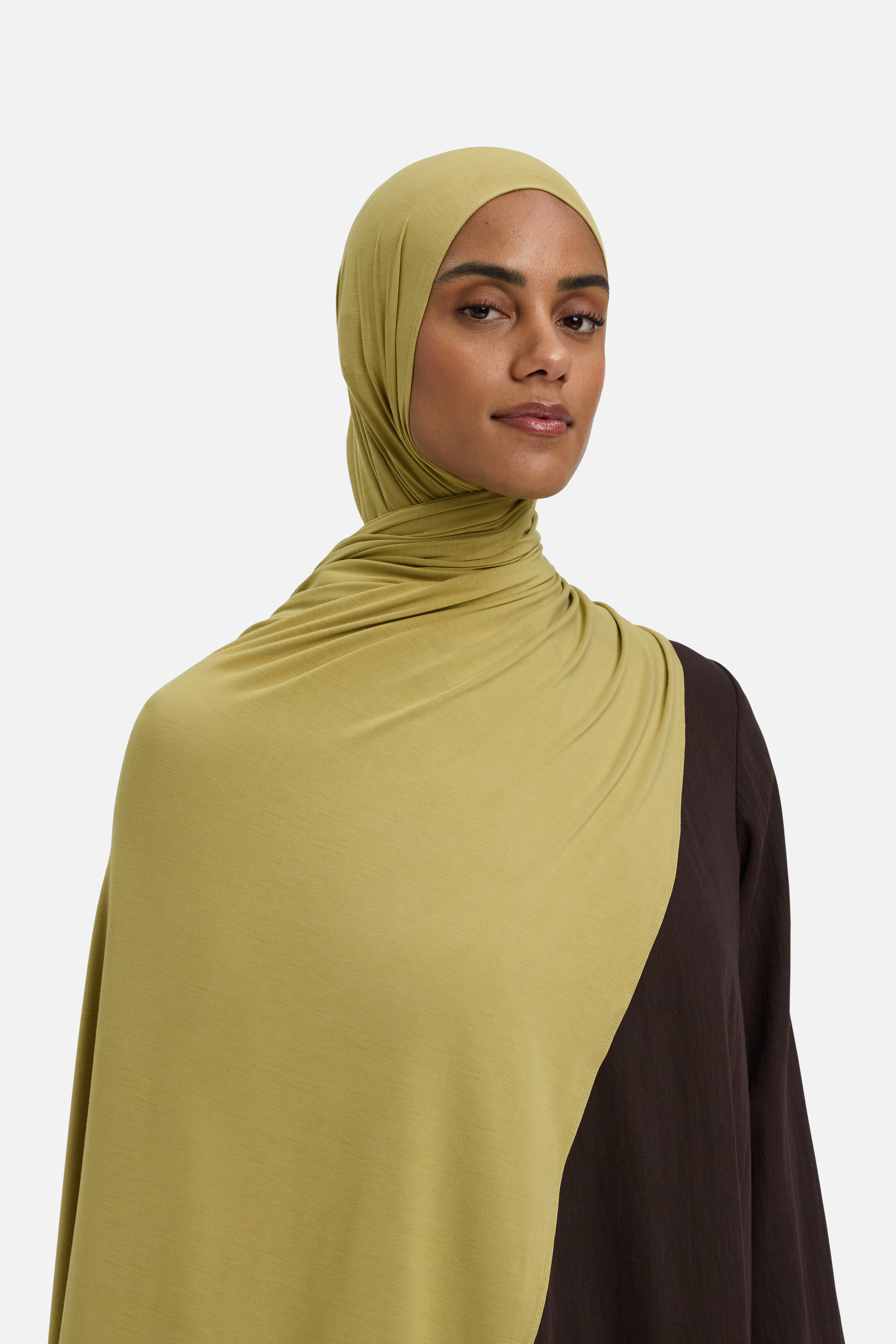 Foulard jersey bambou pistache foncé Mayara vue profil