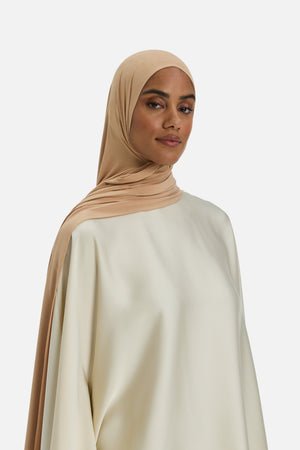 Foulard jersey bambou caramel clair Mayara vue profil