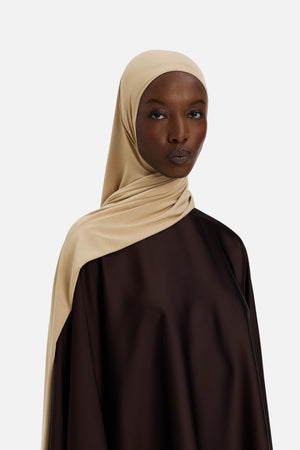 Foulard jersey bambou caramel doux Mayara vue profil