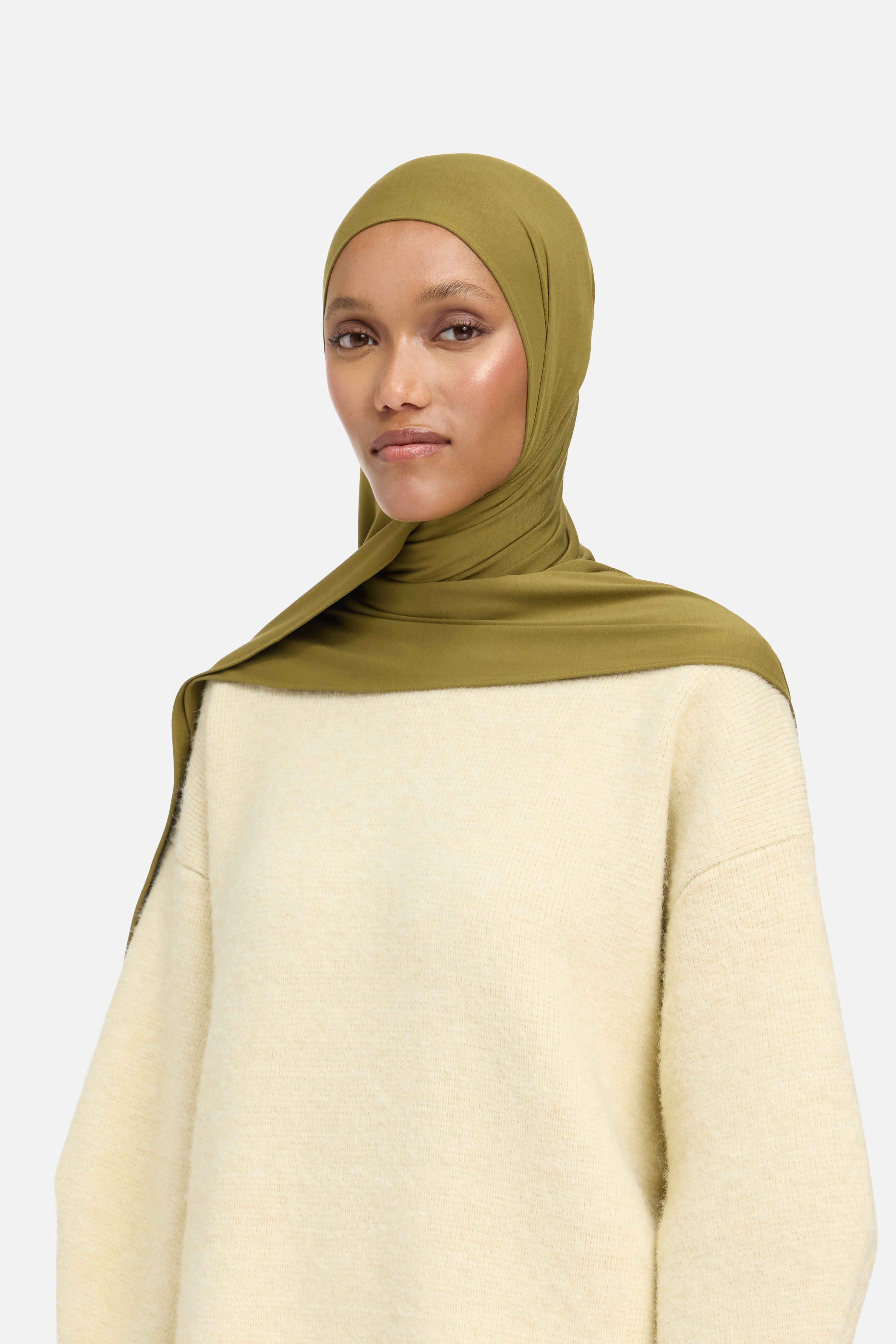 Foulard jersey bambou olive chaud Mayara vue profil