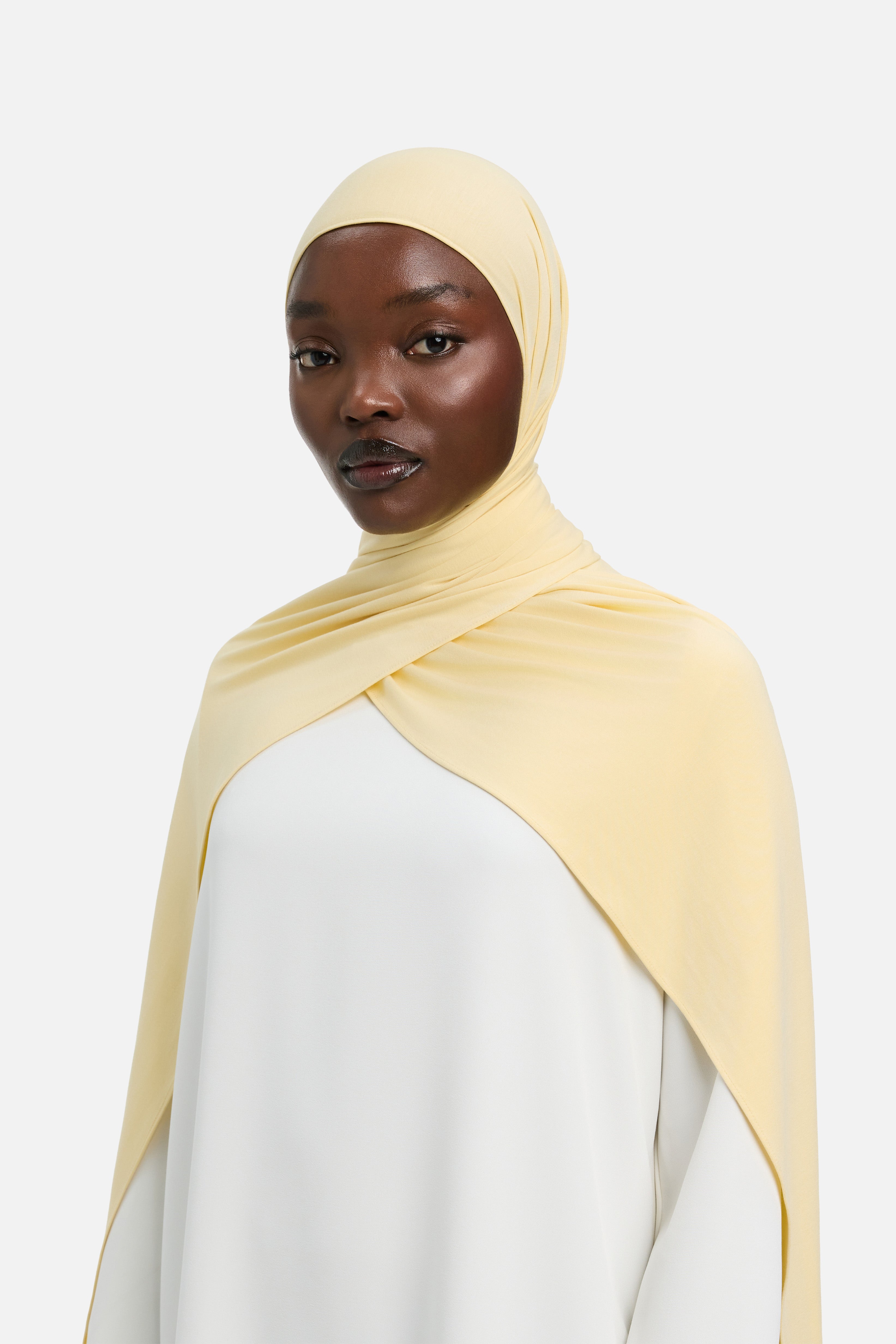 Foulard jersey bambou miel blanc Mayara vue profil