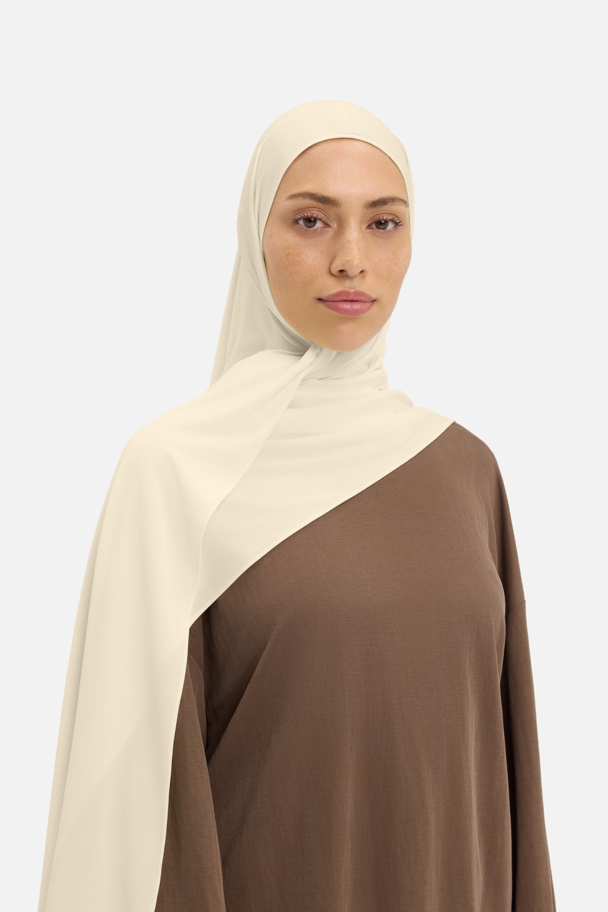 Foulard premium jersey riz brun Mayara vue profil