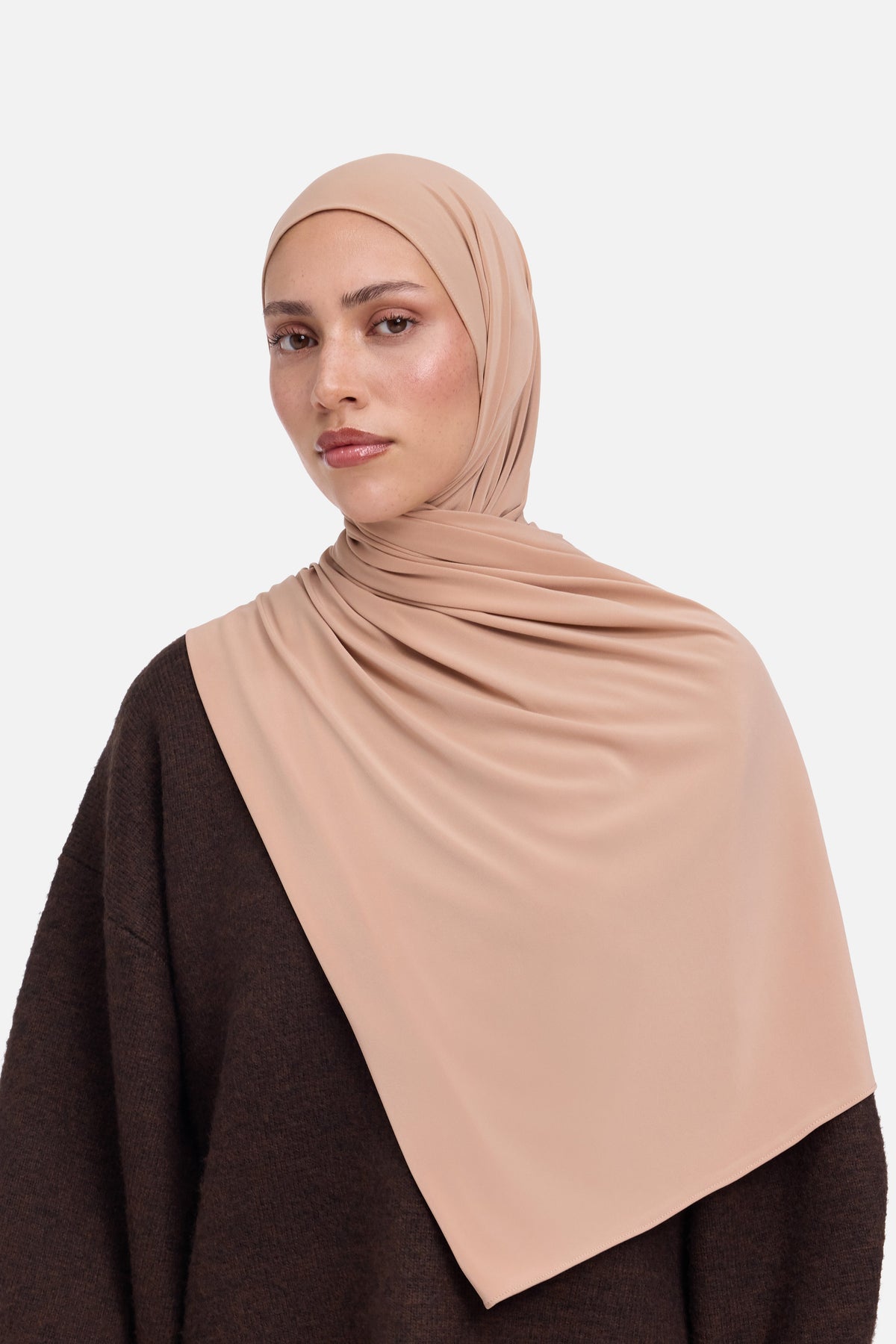 Foulard premium jersey poudre rosée Mayara vue profil
