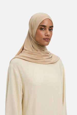 Foulard premium jersey camel doux Mayara vue profil