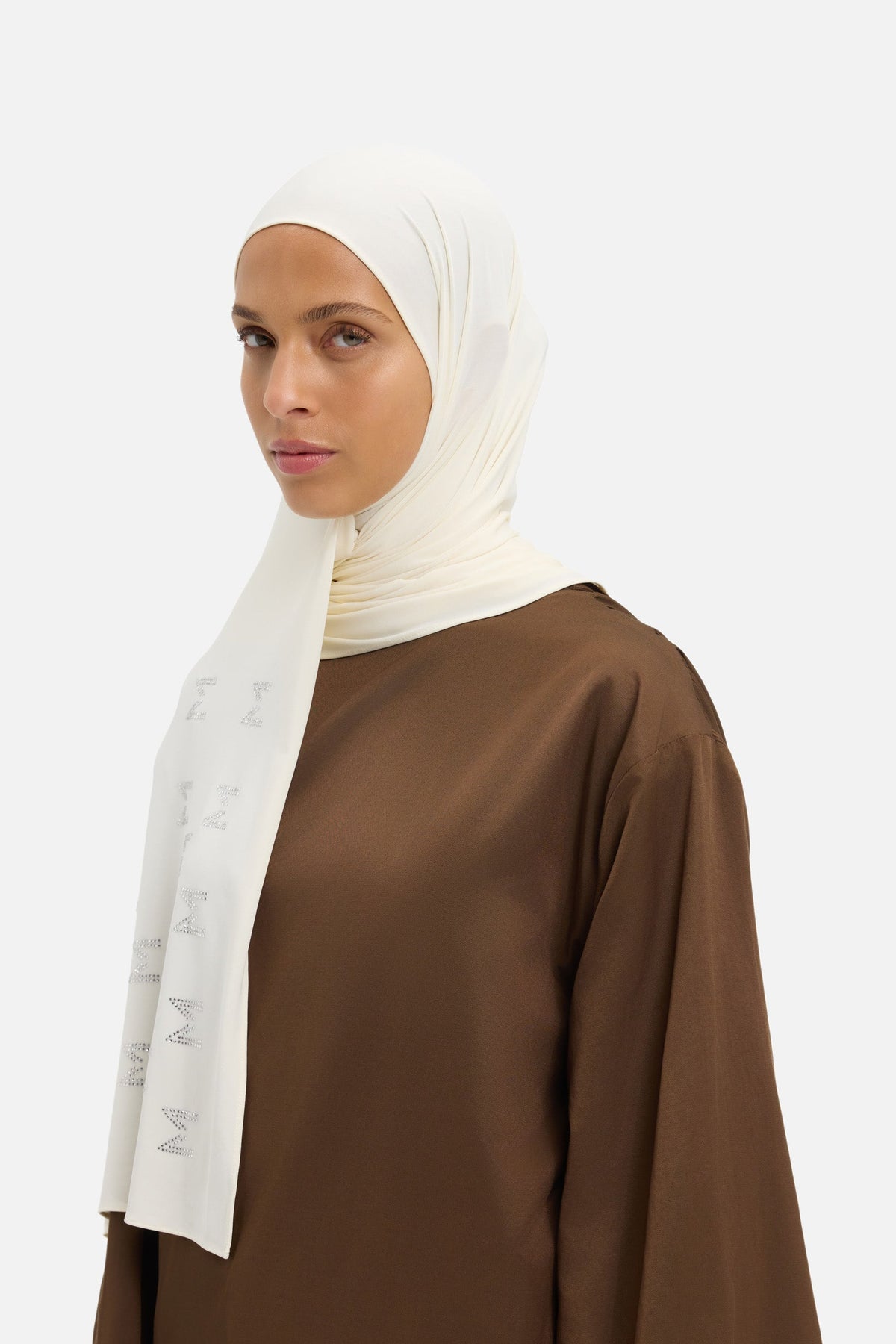 Foulard L'Unique breathable jersey noix de cajou clair Mayara vue profil